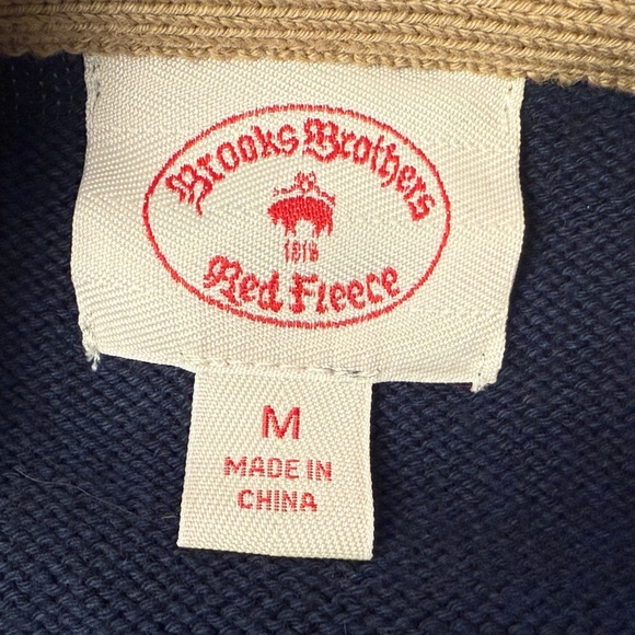 Brooks Brothers Red Fleece Button Up Cardigan Beige and Navy Men's Size Medium - Picture 6 of 9